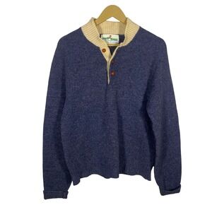 Vintage Eastern Mountain Sports Wool Leather Button Collar Sweater Mens Medium